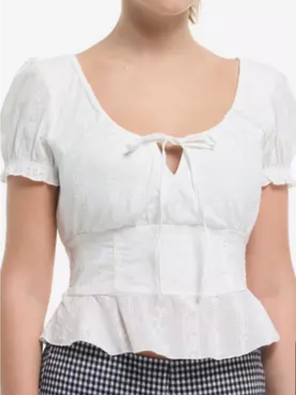 Thorn & Fable White Eyelet Puff-Sleeve Crop Top